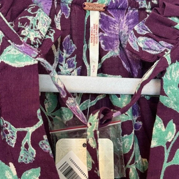 Free People Meant to Be Floral Puff Sleeve Button Up Blouse Top NWT‎ - Picture 12 of 13